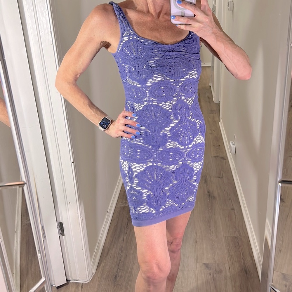 Free People Purple and white crochet overlay sleeveless fitted dress